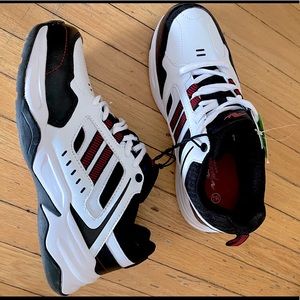 Chunky red, white and black sneakers, size 7 woman